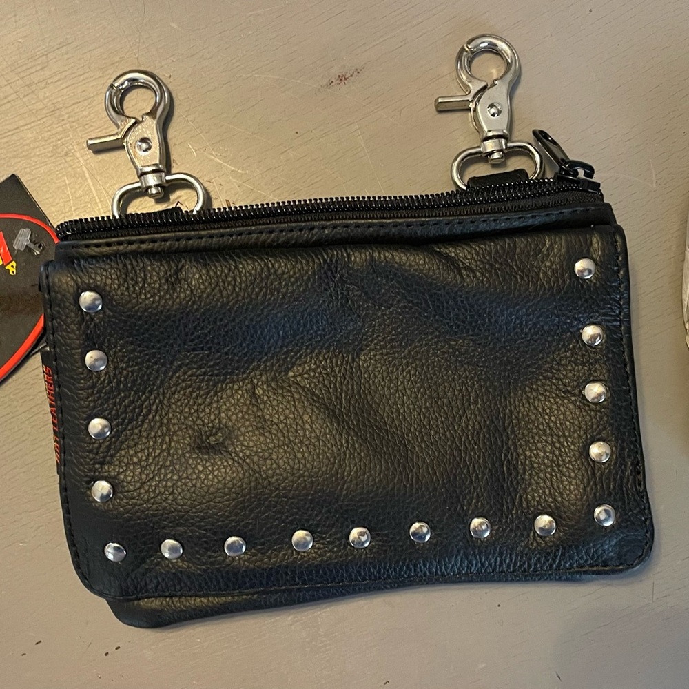 Black Leather Studded Pouch